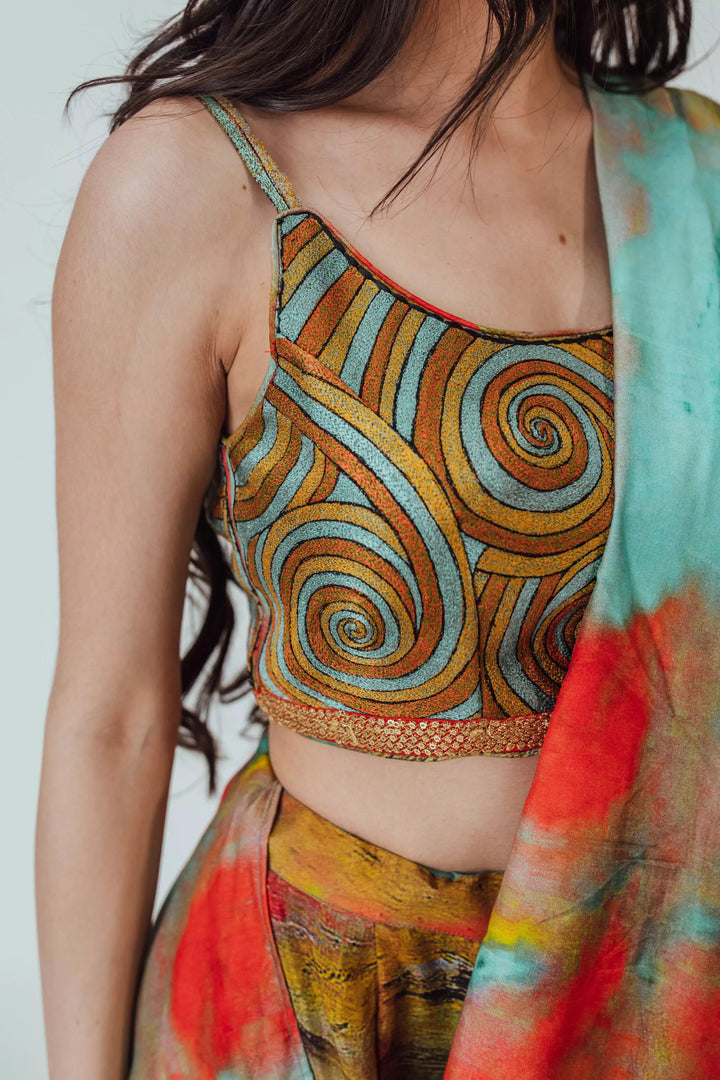 Multicolor Swirl Top with Ruffle Tiered Skirt