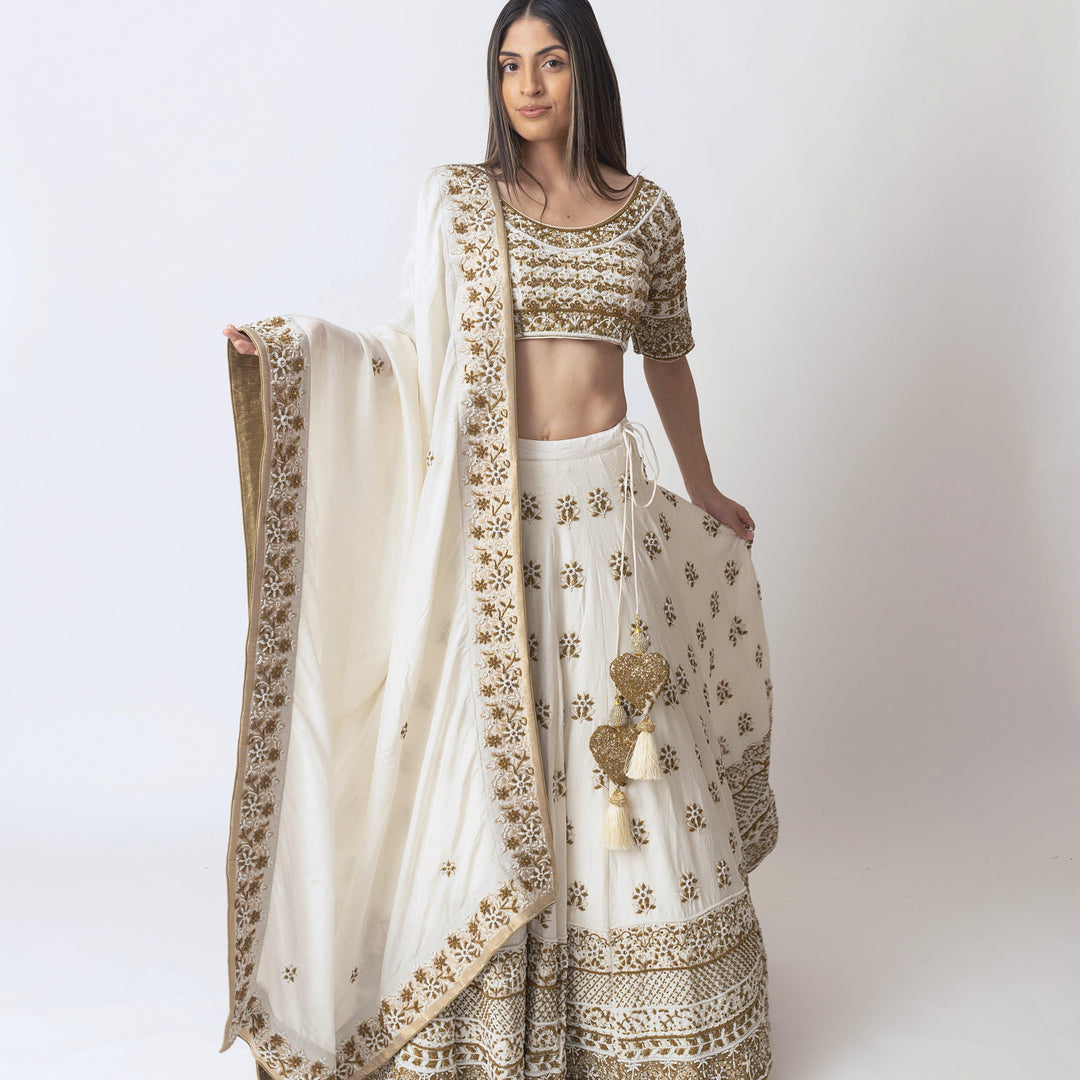 Alia White Lehenga Choli with Heavy Embroidery Pearl Work - Raas