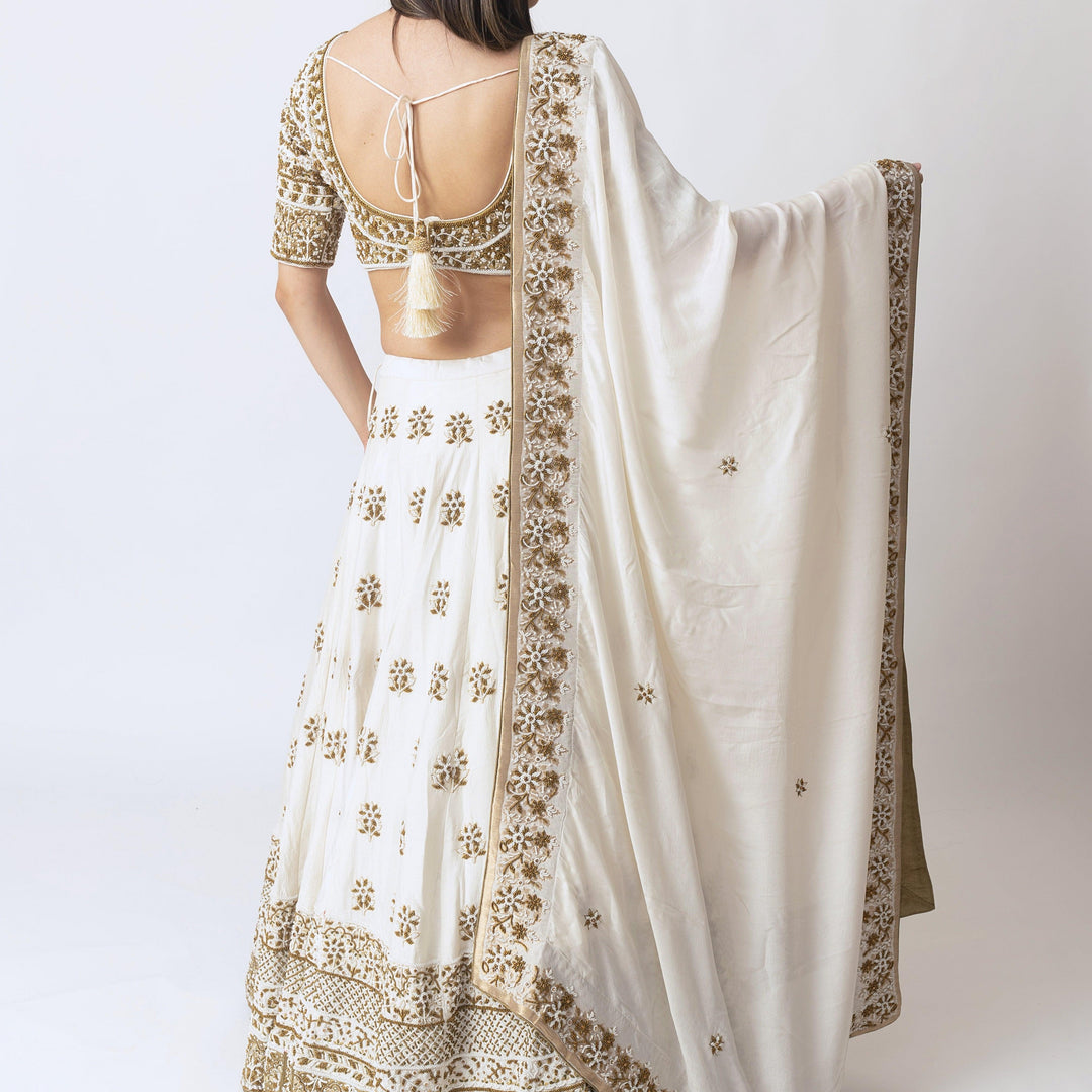 Alia White Lehenga Choli with Heavy Embroidery Pearl Work - Raas