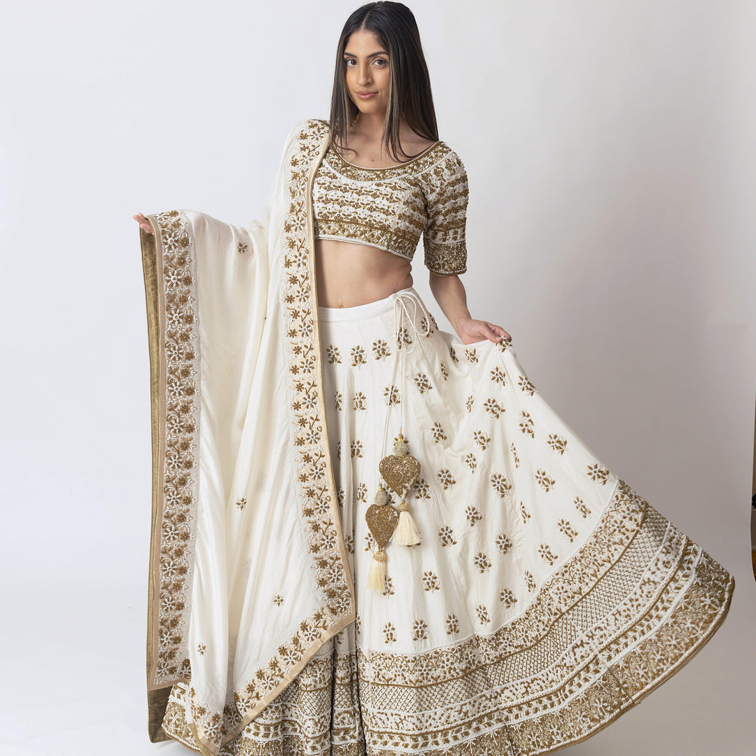 Alia White Lehenga Choli with Heavy Embroidery Pearl Work - Raas