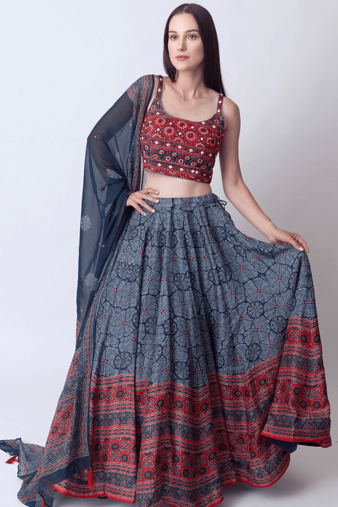 Aurora Lehenga with Embroidered Blouse Chiffon Dupatta - Raas