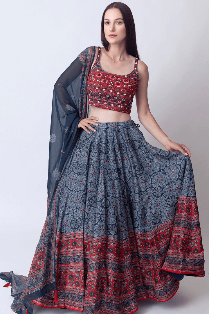 Aurora Lehenga with Embroidered Blouse Chiffon Dupatta - Raas