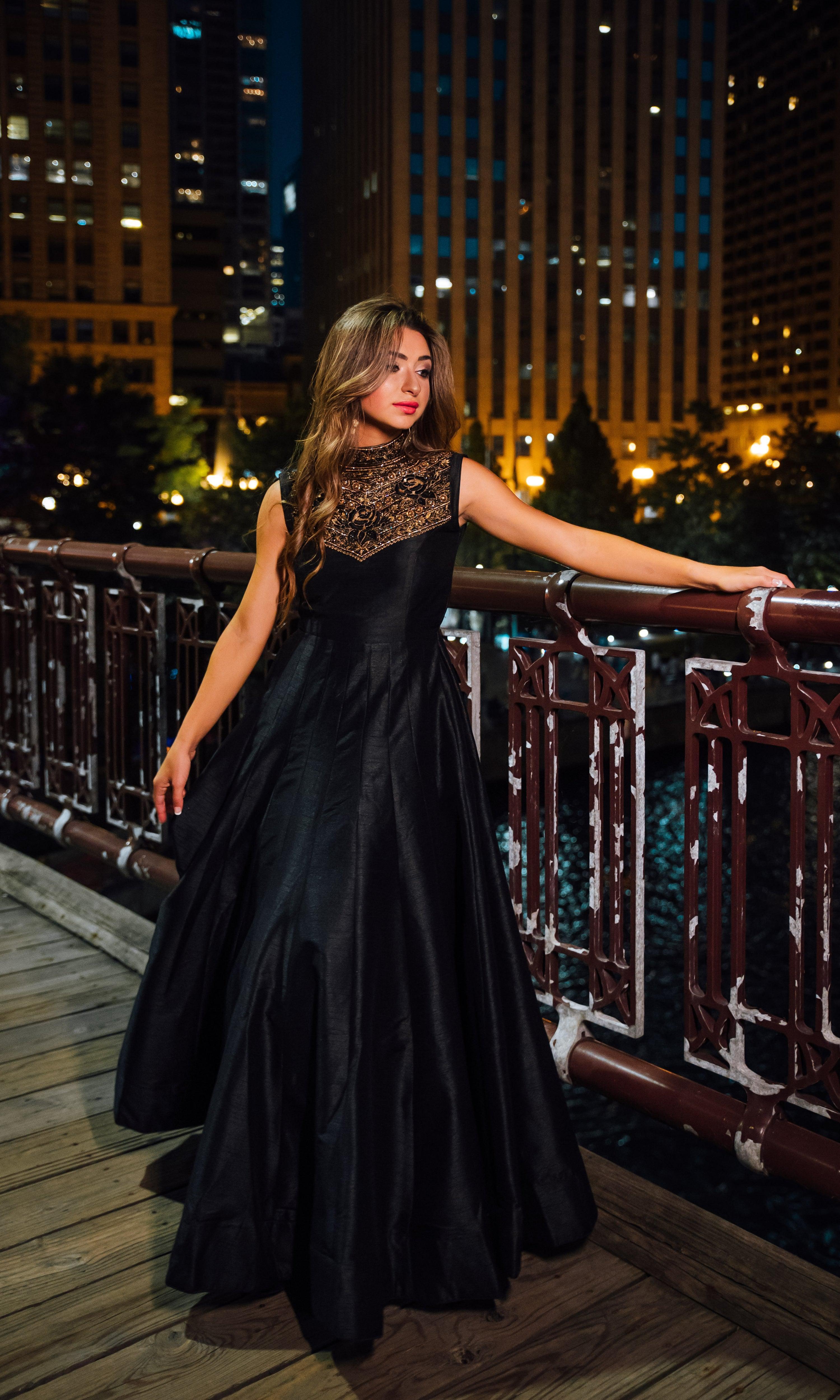 Experience Elegance: Black Gown with Hand Embroidery S / Black Experience Elegance: Black Gown with Hand Embroidery S / Black