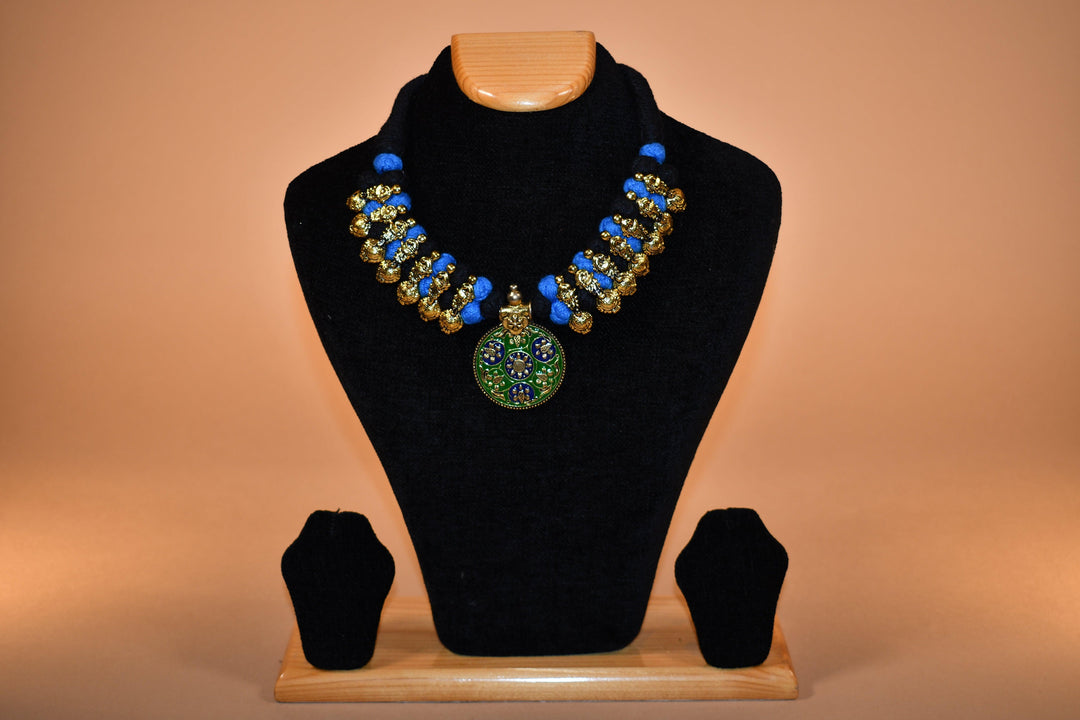 Blue & Gold Beaded Necklace Set - Raas
