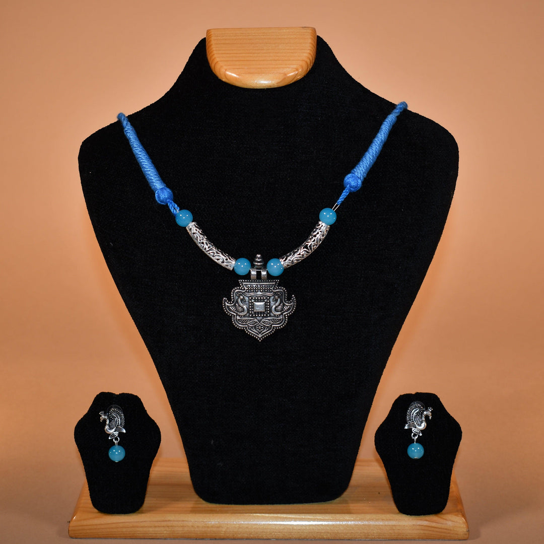 Blue Necklace with Peacock Earrings - Raas