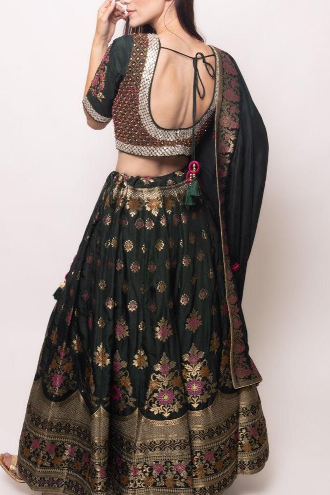 Brenna Green Banarasi Lehenga Choli Set - Raas