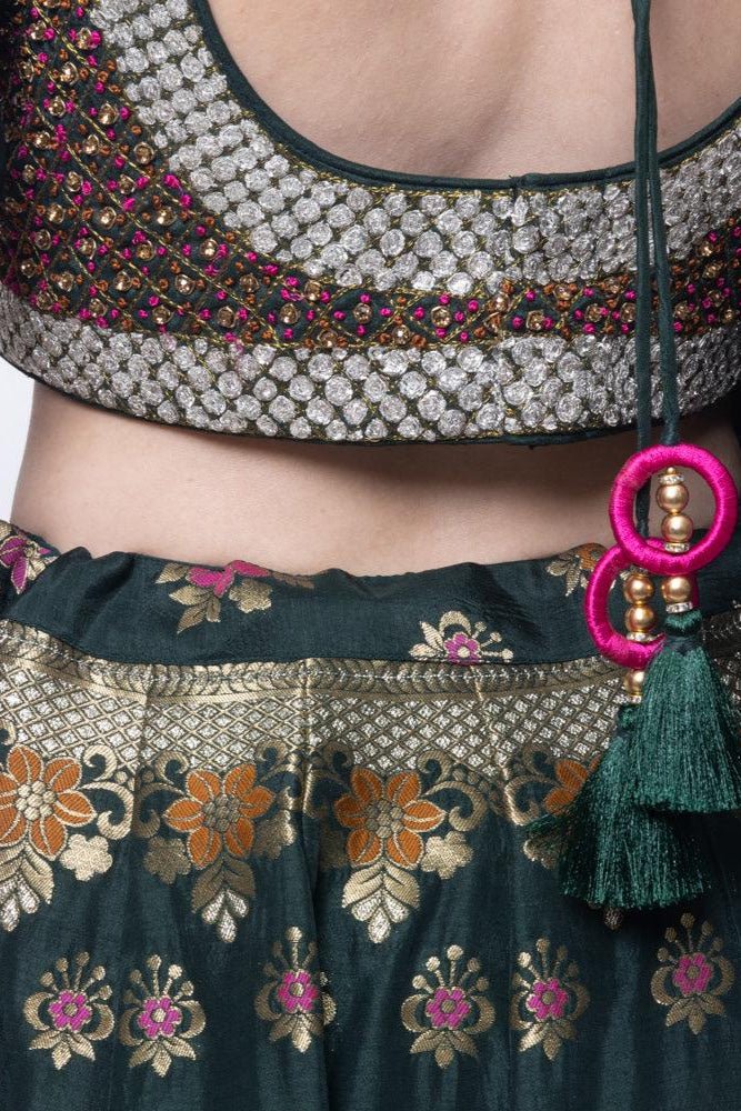 Brenna Green Banarasi Lehenga Choli Set - Raas