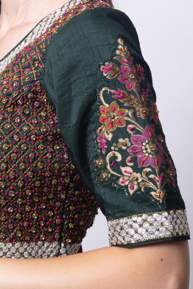 Brenna Green Banarasi Lehenga Choli Set - Raas