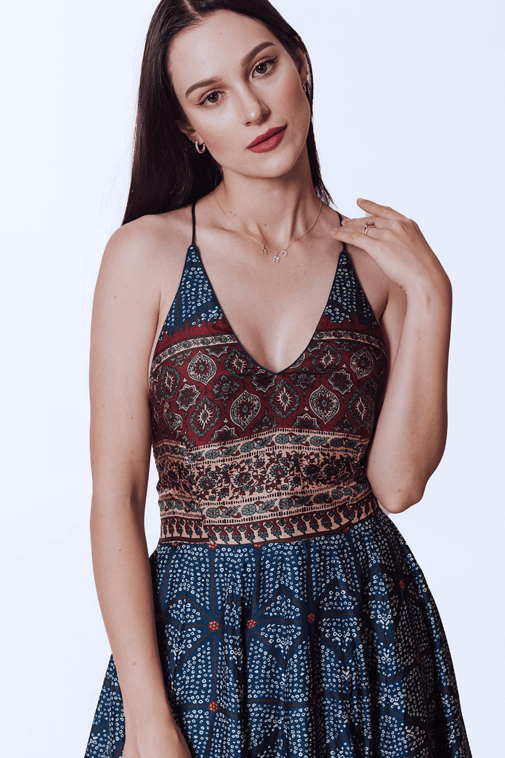 Elara Gown with Ajrakh & Bandhani Prints - Raas