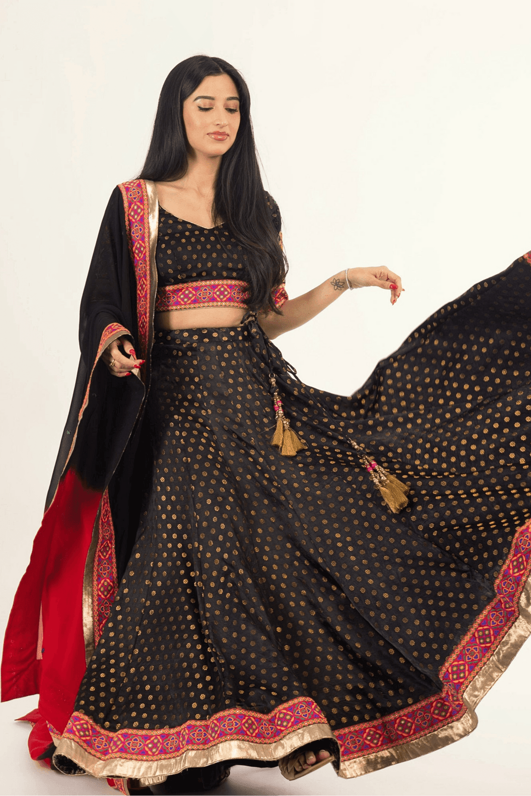 Endora Black Silk Lehenga Choli Set - Raas