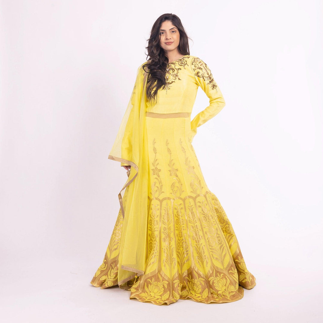 Evadne Yellow Sequins Work Gown - Raas
