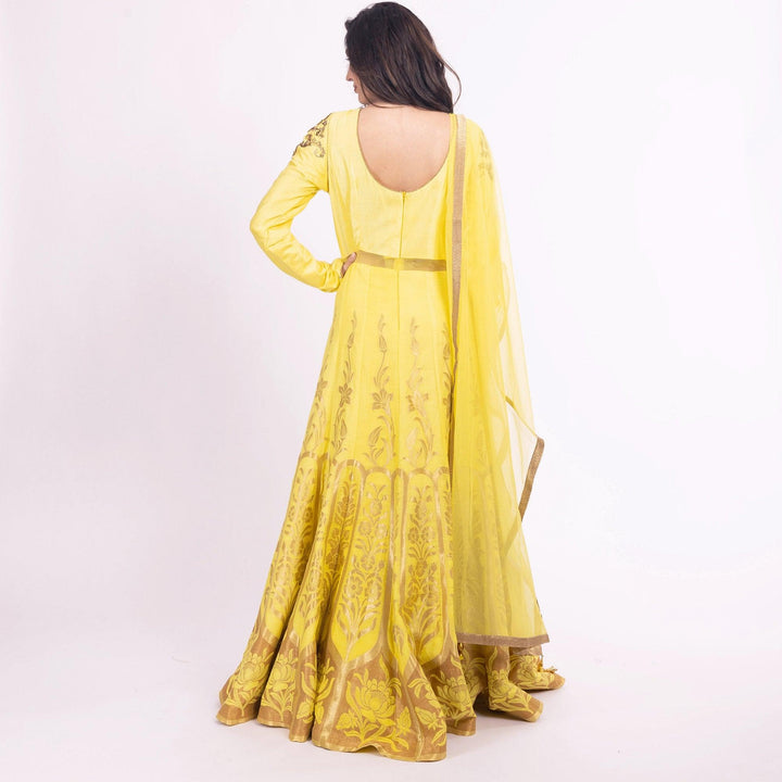 Evadne Yellow Sequins Work Gown - Raas