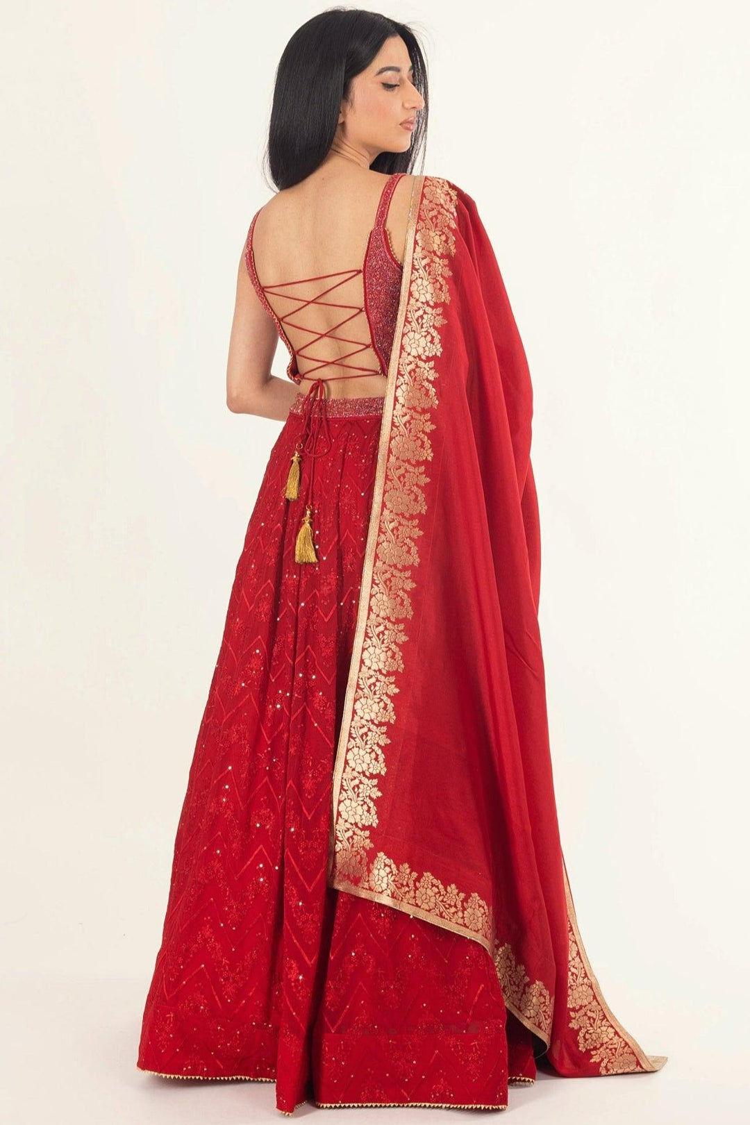 Fiara Red Gown with Drape - Raas