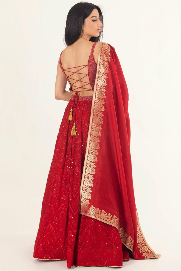 Fiara Red Gown with Drape - Raas