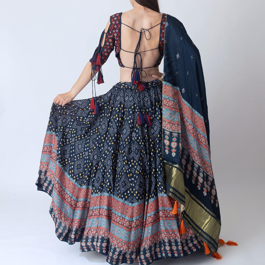 Isabella Bandhani & Arakh Print Lehenga Choli - Raas