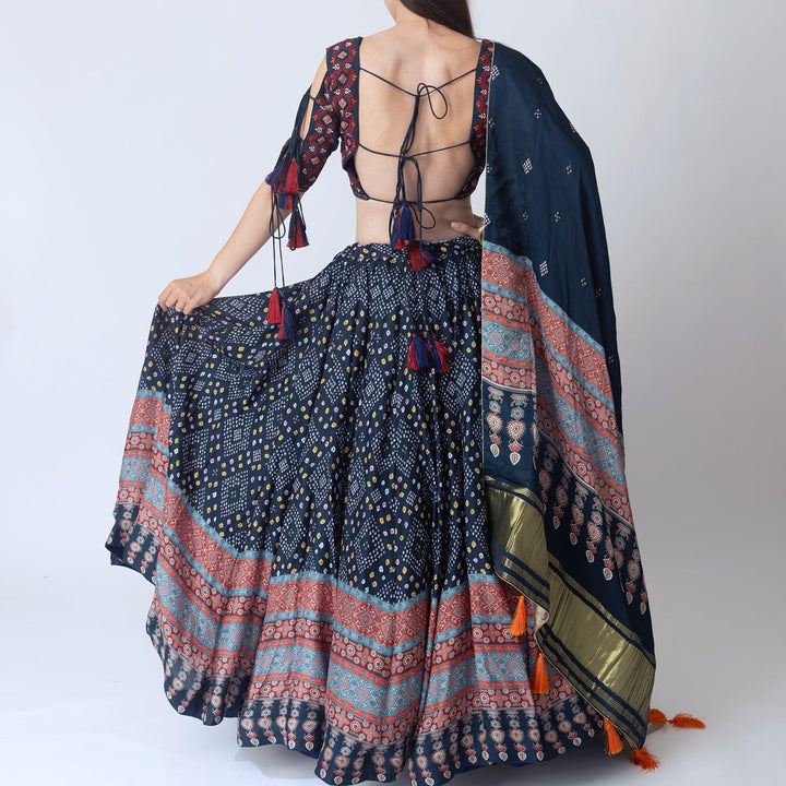 Isabella Bandhani & Arakh Print Lehenga Choli - Raas