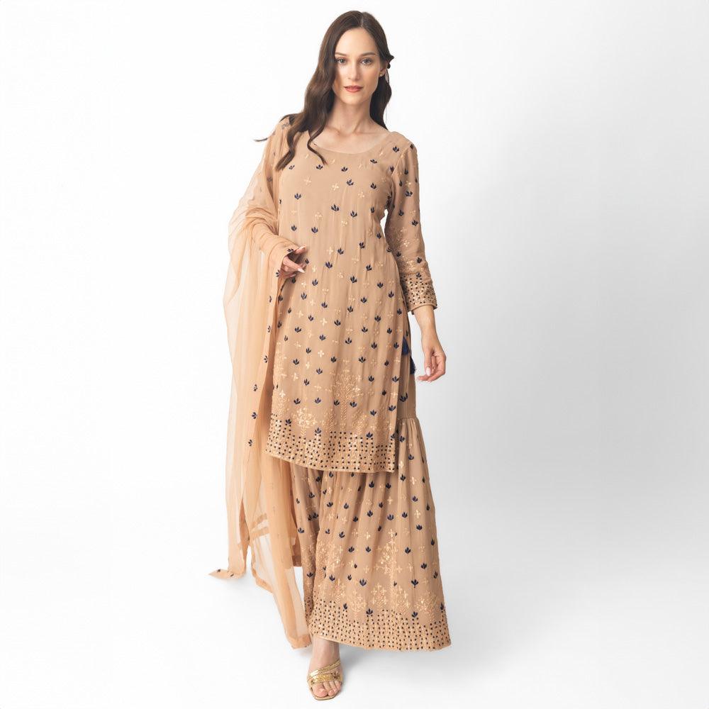 Jemma Flared Palazzo Pantsuit with Dupatta - Raas
