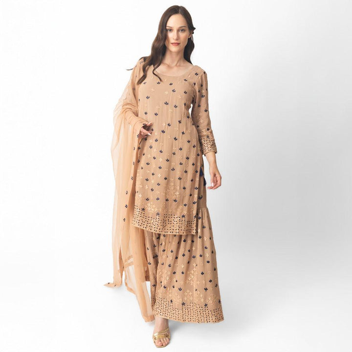 Jemma Flared Palazzo Pantsuit with Dupatta - Raas