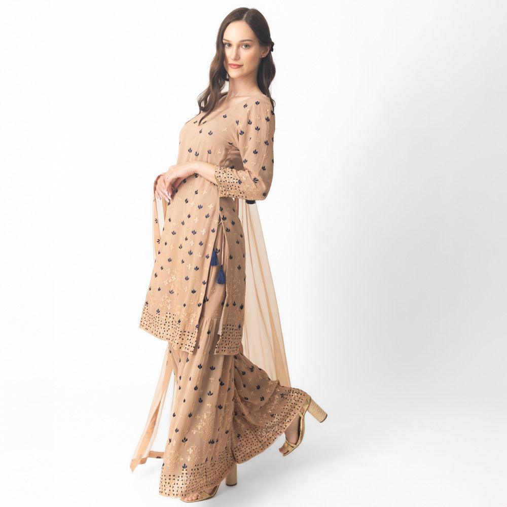 Jemma Flared Palazzo Pantsuit with Dupatta - Raas