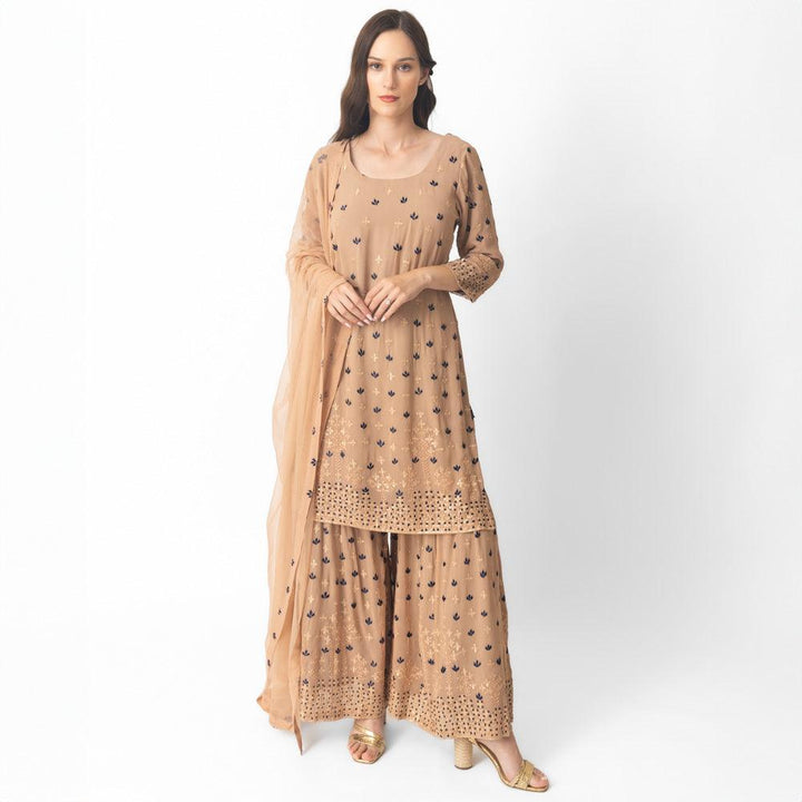 Jemma Flared Palazzo Pantsuit with Dupatta - Raas