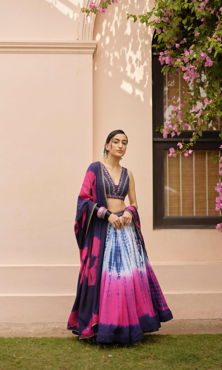 Kiara Pink Tie Dye Lehenga Choli Set - Raas