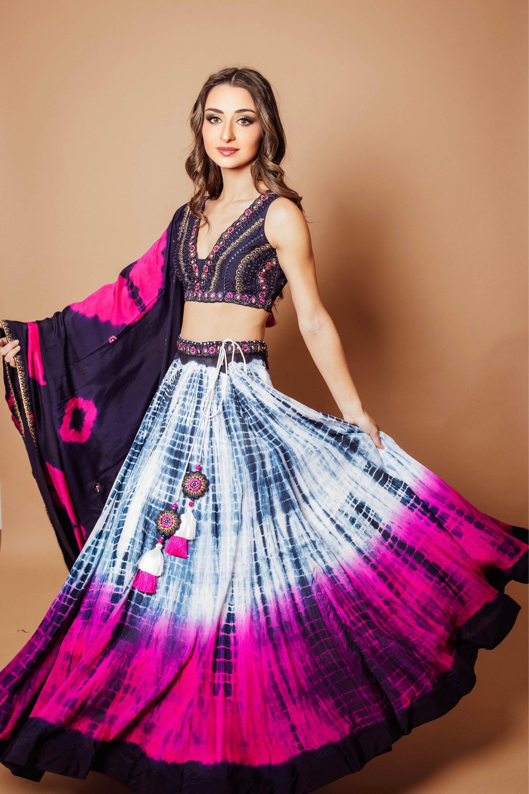 Kiara Pink Tie Dye Lehenga Choli Set - Raas