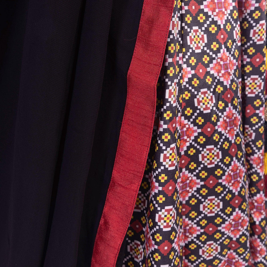 Kya Black Red Silk Lehenga Choli Set - Raas