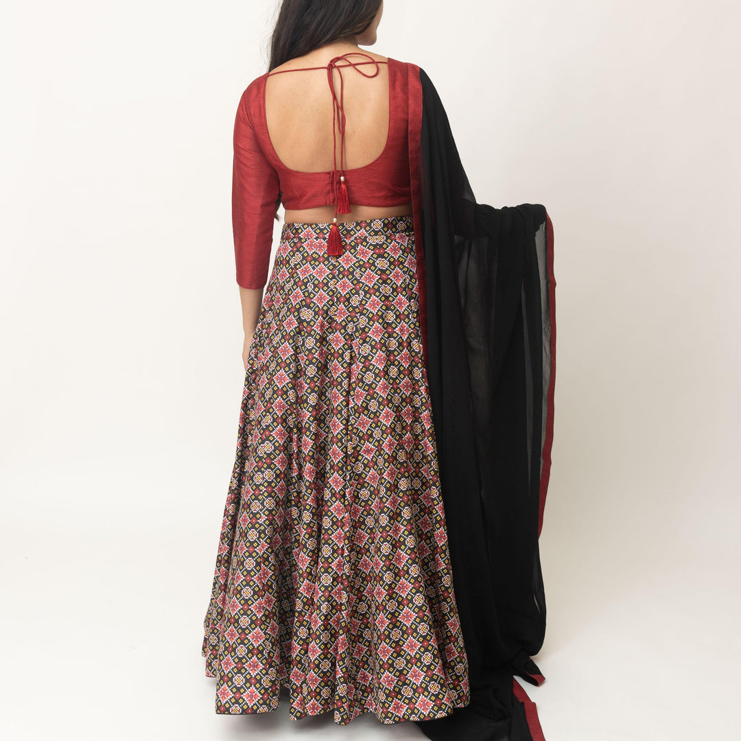 Kya Black Red Silk Lehenga Choli Set - Raas