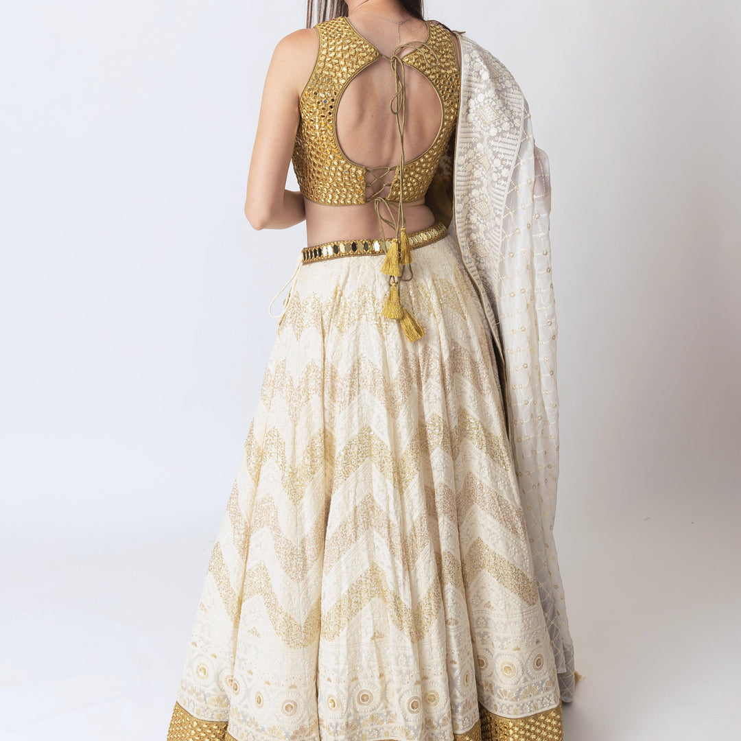 Mali Off White Lehenga Choli with Mirror work - Raas