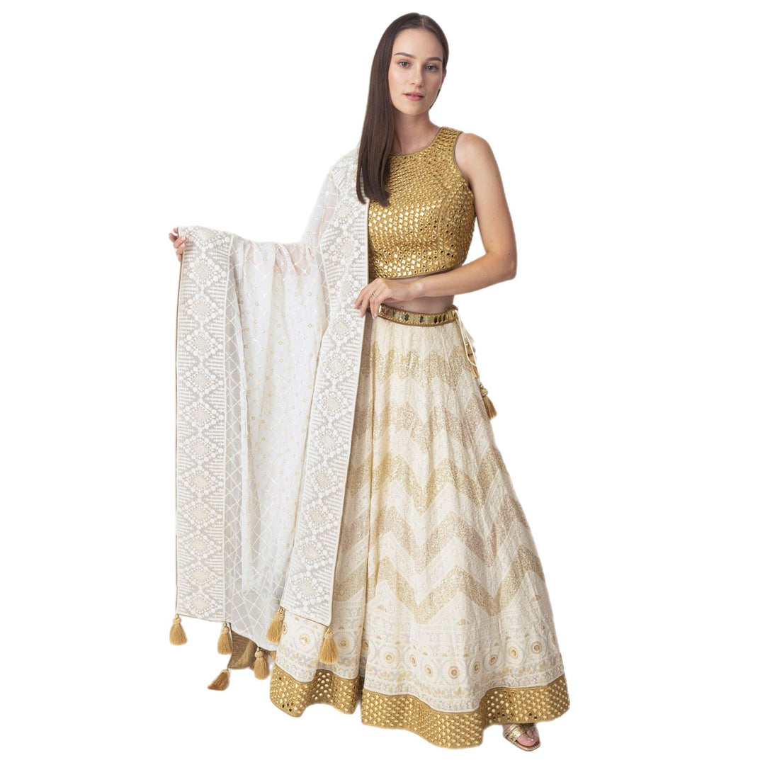 Mali Off White Lehenga Choli with Mirror work - Raas