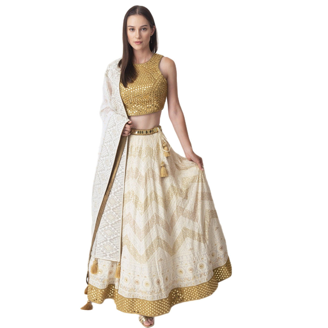 Mali Off White Lehenga Choli with Mirror work - Raas