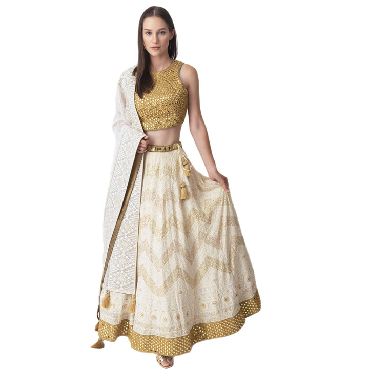 Mali Off White Lehenga Choli with Mirror work - Raas