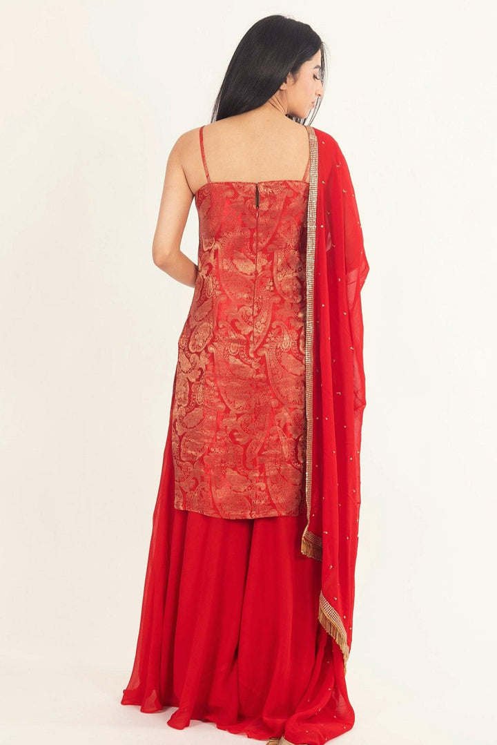 Maya Banarasi Silk Red Salwar Kameez - Raas