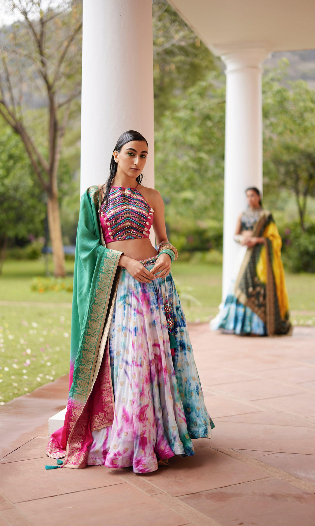 Maya Hand Tie Dye Lehenga Set with Heavy Embroidery Blouse - Raas