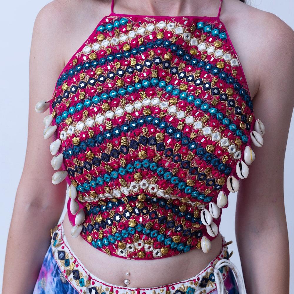 Maya Hand Tie Dye Lehenga Set with Heavy Embroidery Blouse - Raas