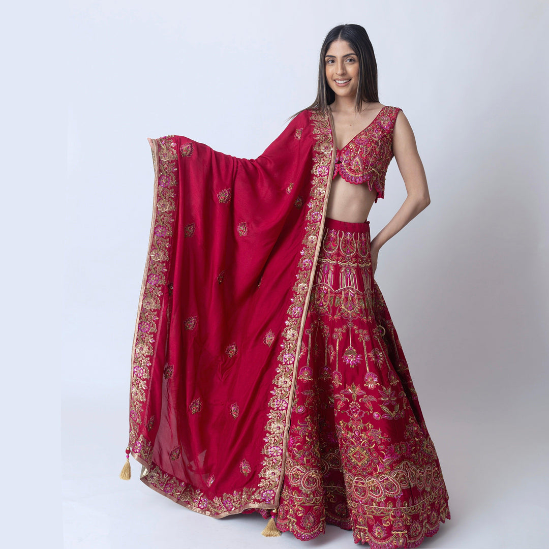 Mira Regal Magenta Lehenga - Raas