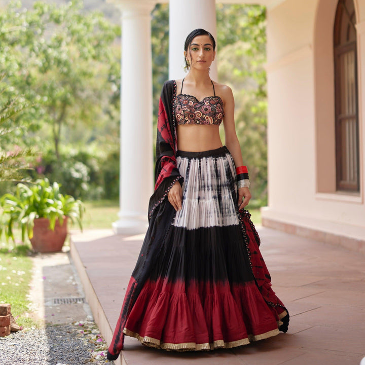 Myra Tie Dye Tiered Full Flare Lehenga Choli Set - Raas