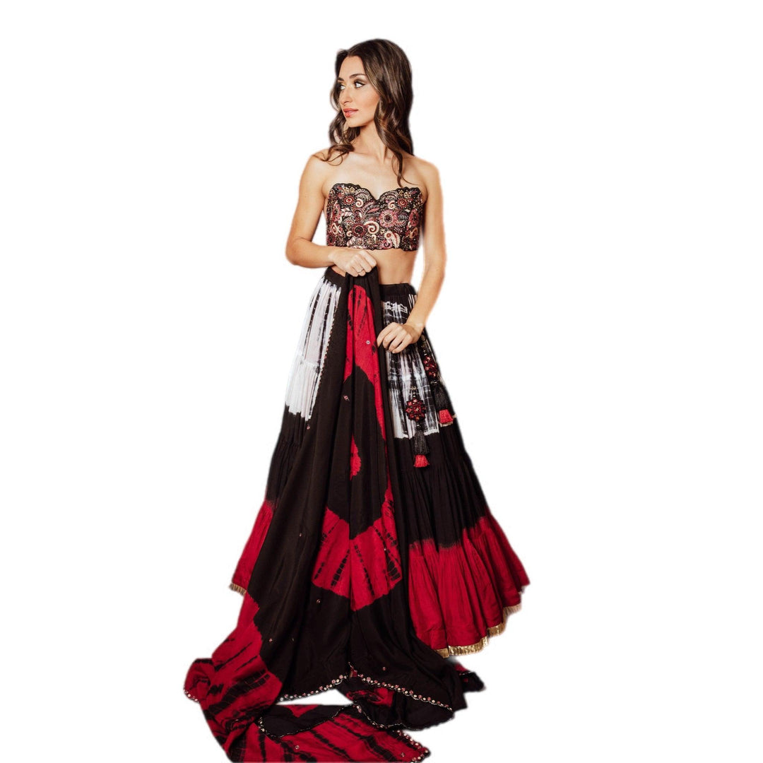 Myra Tie Dye Tiered Full Flare Lehenga Choli Set - Raas