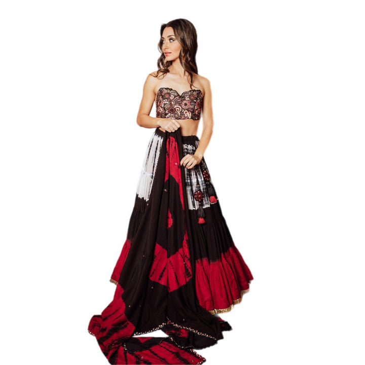 Myra Tie Dye Tiered Full Flare Lehenga Choli Set - Raas