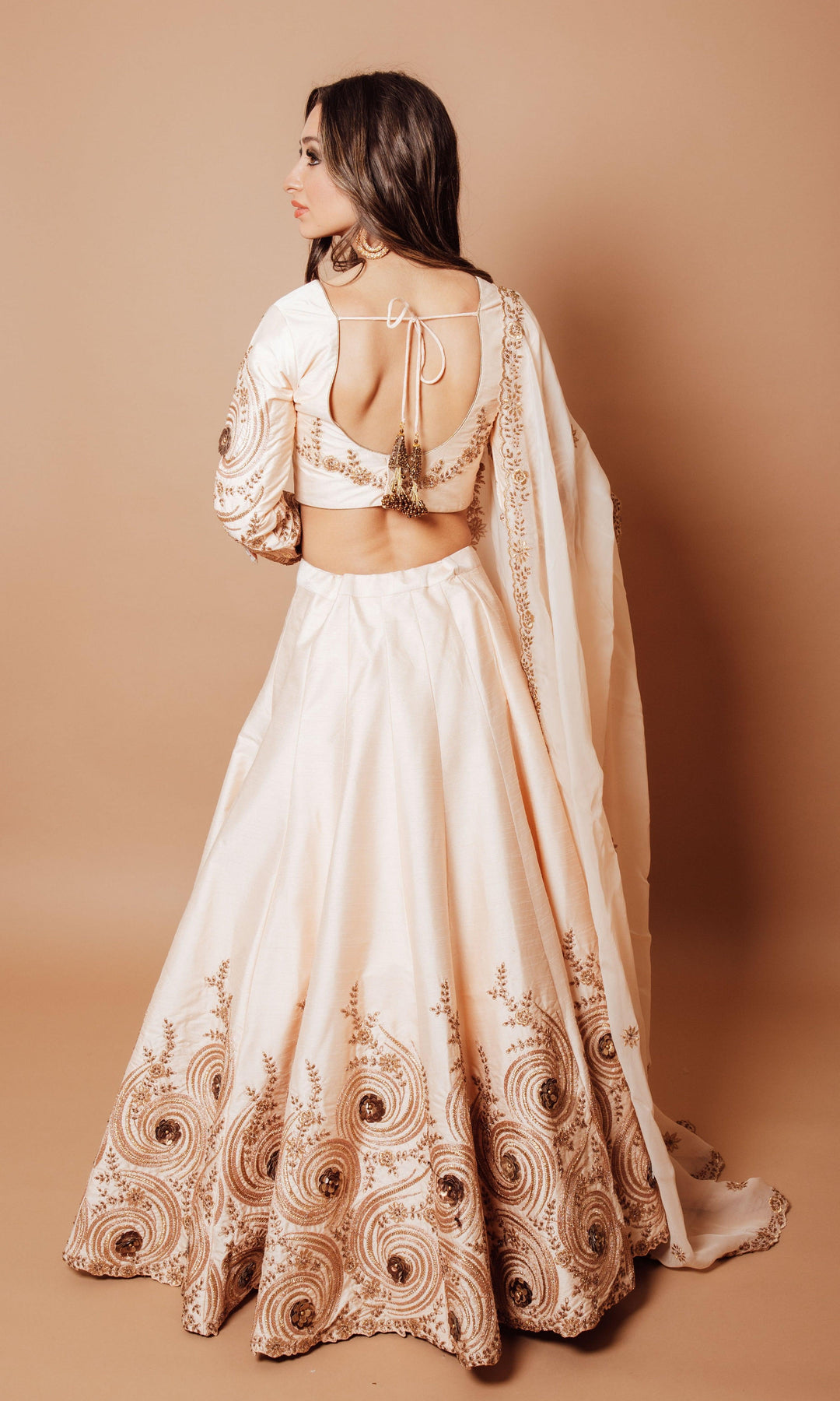 Octavia Long Sleeve White Sequin Lehenga Choli Set - Raas