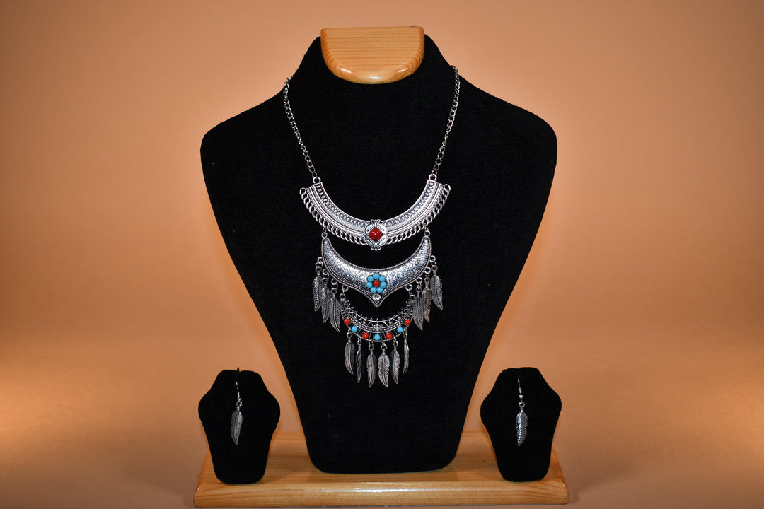 Quadruple Layered Oxidized Necklace Set - Raas