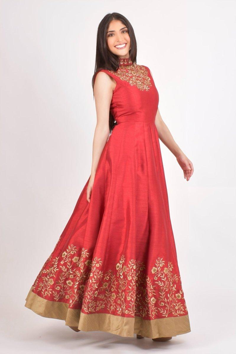 Red Embroidered Gown for Wedding | Indian Inspired Dress  Raas