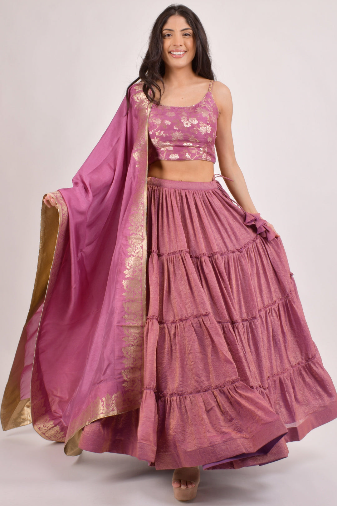 Rosan Blush Pink Shimmer Lehenga Choli - Raas
