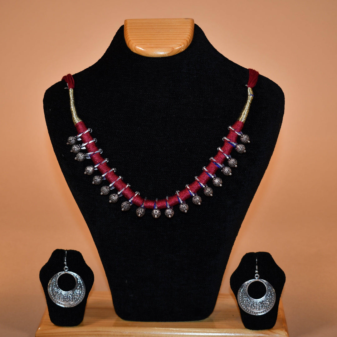 Rose Red and Silver Necklace Set - Raas