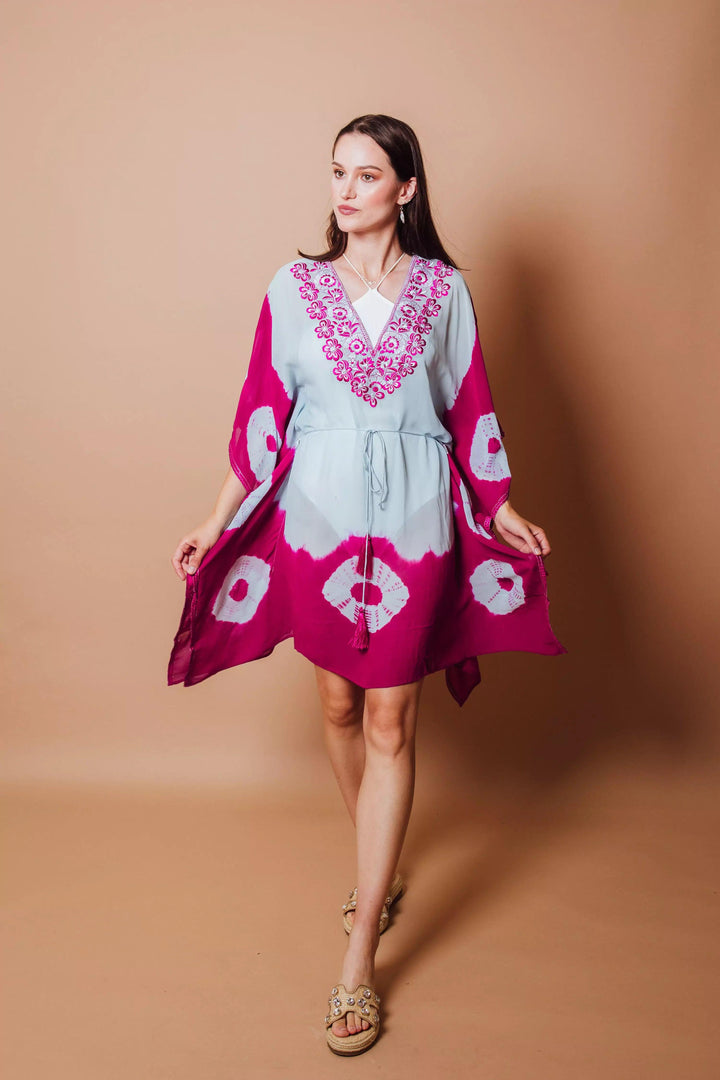 Sarita Light Blue and Fuchsia Kaftan - Raas