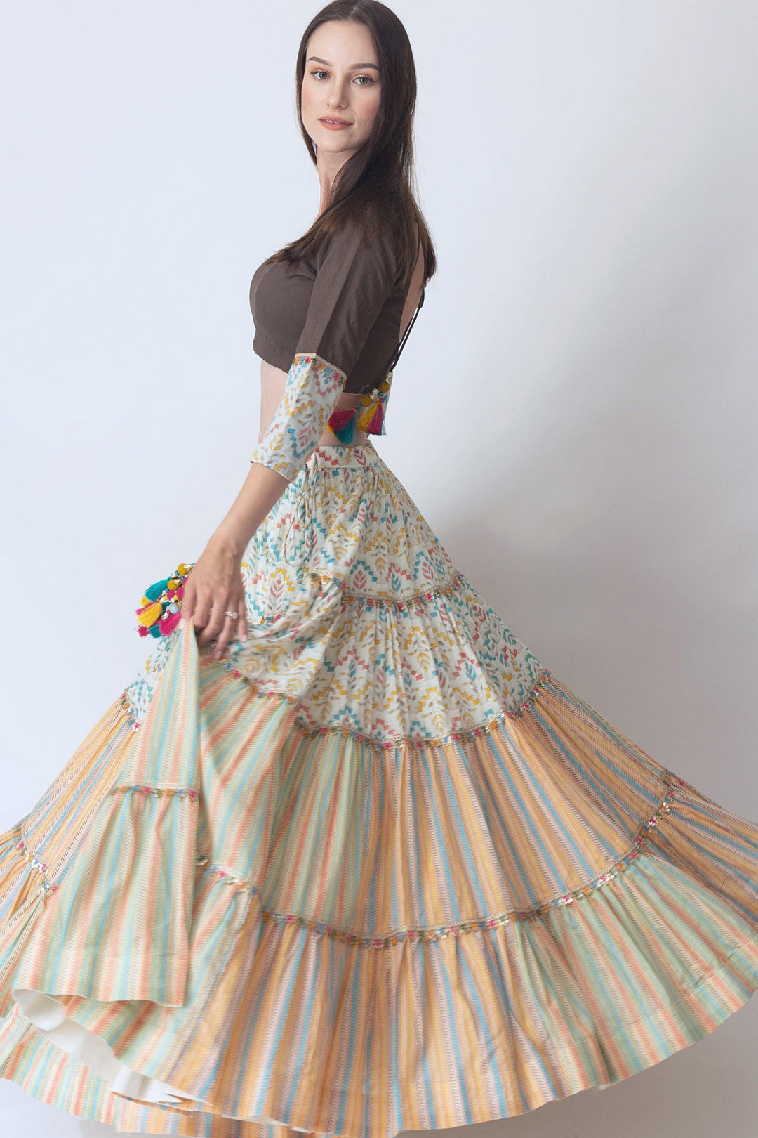 Zelda Multi Color Tiered Chaniya Choli Set - Raas