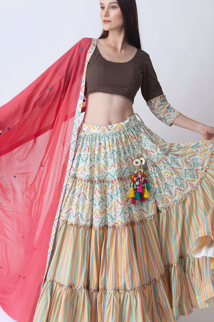 Zelda Multi Color Tiered Chaniya Choli Set - Raas