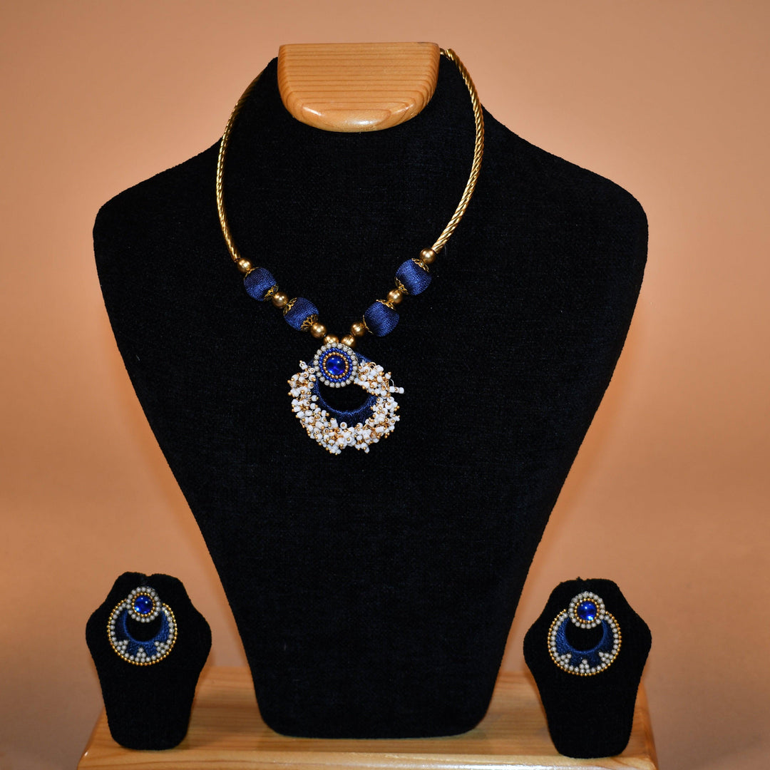 Blue Resham Thread Necklace Set