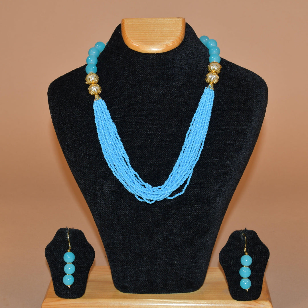 Bold Beaded Blue Necklace Set