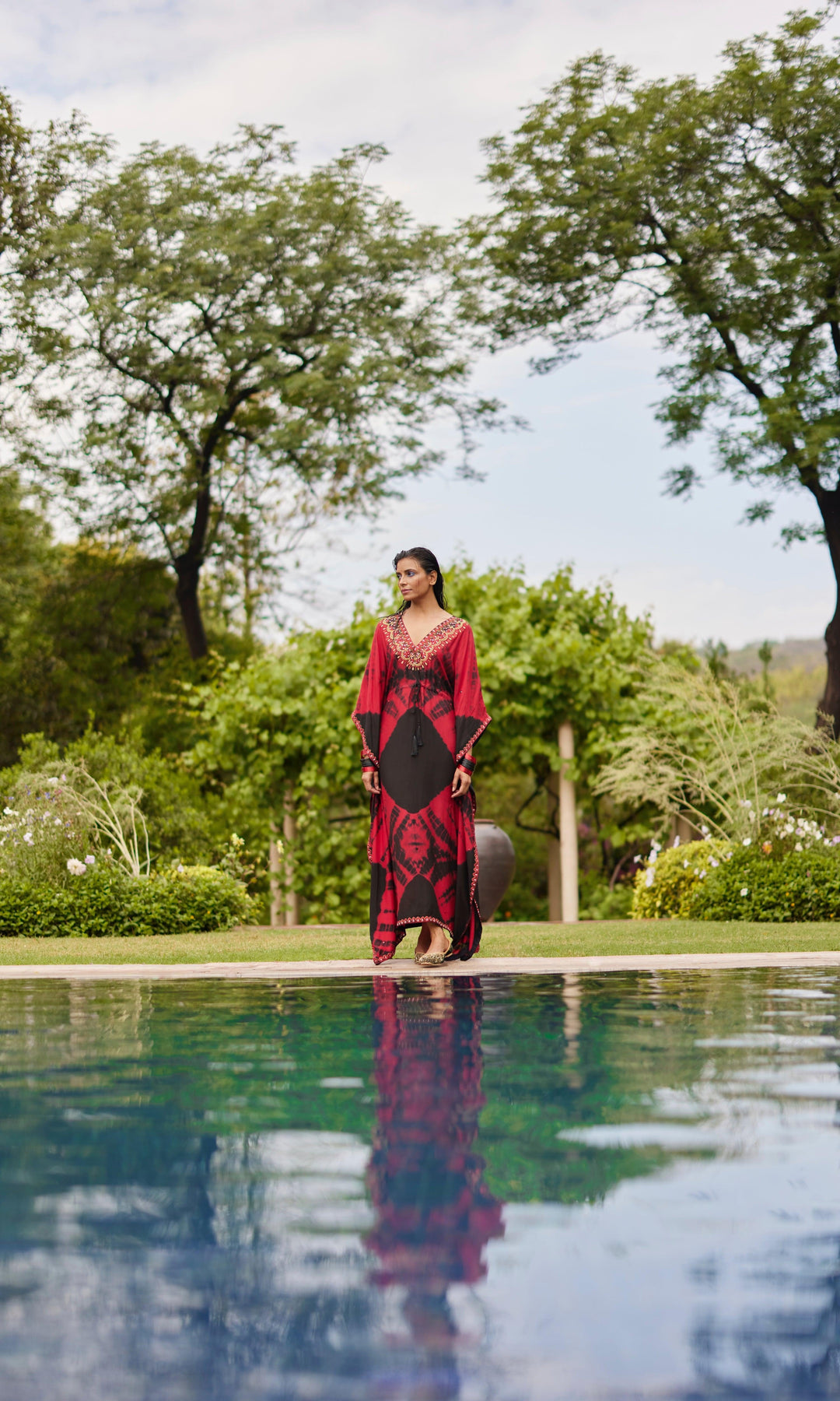 Mayuri Embroidered Red and Black Kaftan - Raas